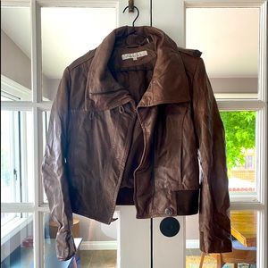KENNETH COLE. leather motorcycle jacket. brown. small.